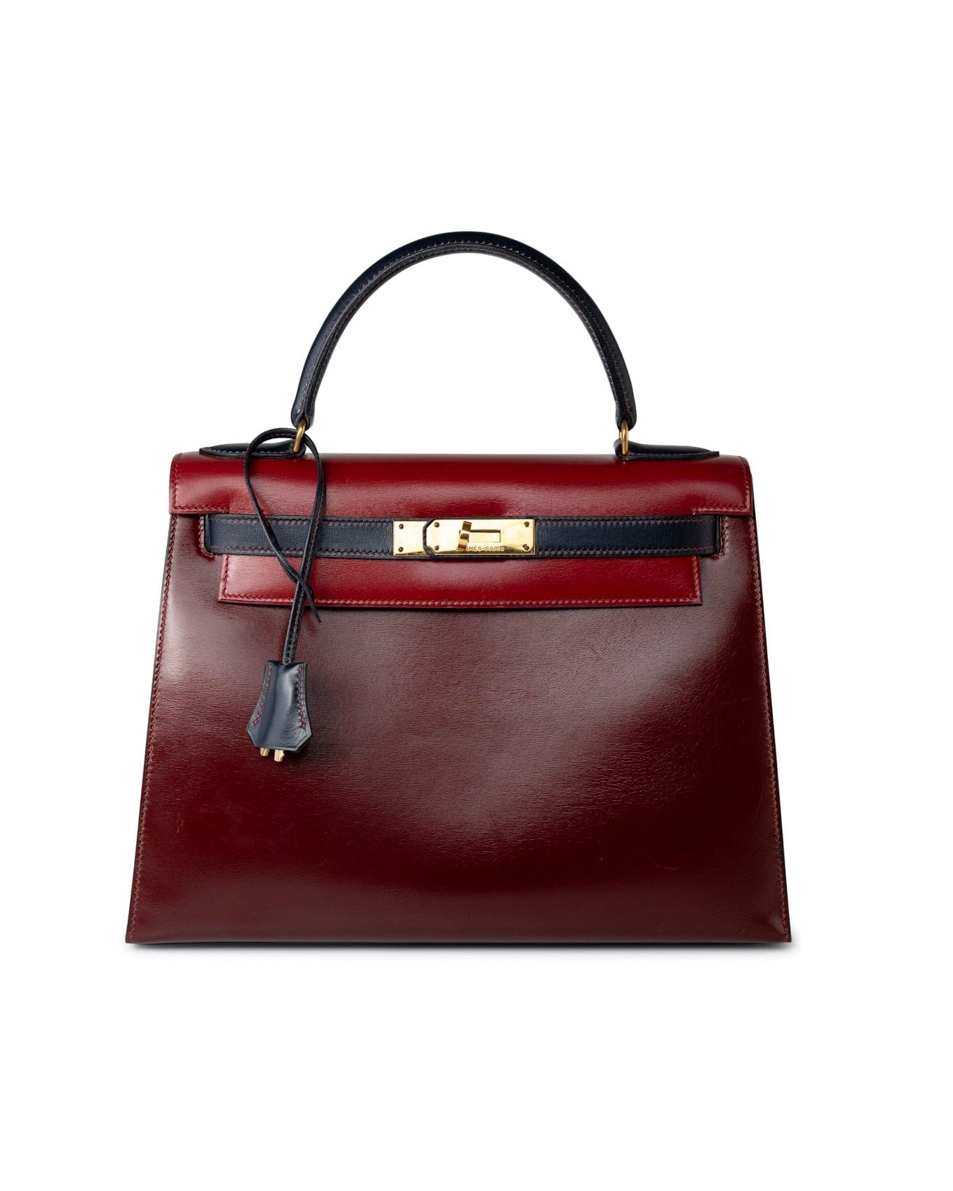 Hermes Handbag Red Vintage Kelly 28 Box Rouge H, Rouge Vif and Bleu Marine with Gold Hardware -Knockoff
