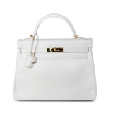 Hermes Handbag White Hermes Kelly 32 Swift White Gold Hardware F Stamp -Knockoff
