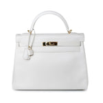 Hermes Handbag White Hermes Kelly 32 Swift White Gold Hardware F Stamp -Knockoff
