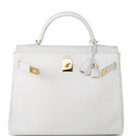 Hermes Handbag White Hermes Kelly 32 Swift White Gold Hardware F Stamp -Knockoff
