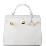 Hermes Handbag White Hermes Kelly 32 Swift White Gold Hardware F Stamp -Knockoff
