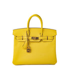 Hermes Handbag Yellow Birkin 25 Jaune de Naples Veau Taurillon Novillo Leather Gold Plated Hardware D Stamp -Knockoff
