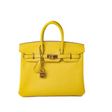 Hermes Handbag Yellow Birkin 25 Jaune de Naples Veau Taurillon Novillo Leather Gold Plated Hardware D Stamp -Knockoff
