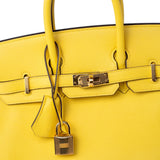 Hermes Handbag Yellow Birkin 25 Jaune de Naples Veau Taurillon Novillo Leather Gold Plated Hardware D Stamp -Knockoff
