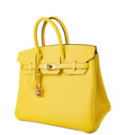 Hermes Handbag Yellow Birkin 25 Jaune de Naples Veau Taurillon Novillo Leather Gold Plated Hardware D Stamp -Knockoff
