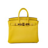 Hermes Handbag Yellow Birkin 25 Jaune de Naples Veau Taurillon Novillo Leather Gold Plated Hardware D Stamp -Knockoff
