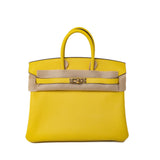 Hermes Handbag Yellow Birkin 25 Jaune de Naples Veau Taurillon Novillo Leather Gold Plated Hardware D Stamp -Knockoff
