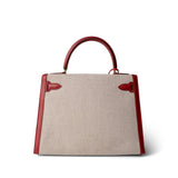 Hermes Kelly Sellier 28 Rouge H Courchevel Toile Gold Plated Y Circle Stamp -Knockoff
