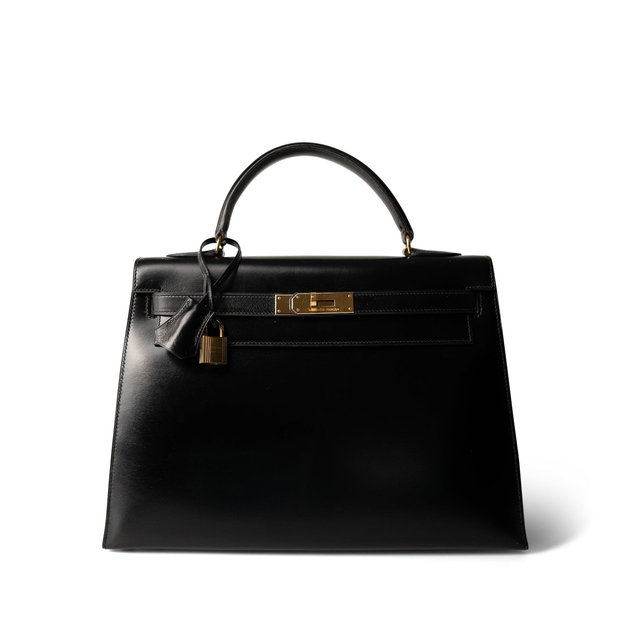 Hermes Kelly Sellier 32 Black Box Calfskin Gold Plated (R) Stamp -Knockoff
