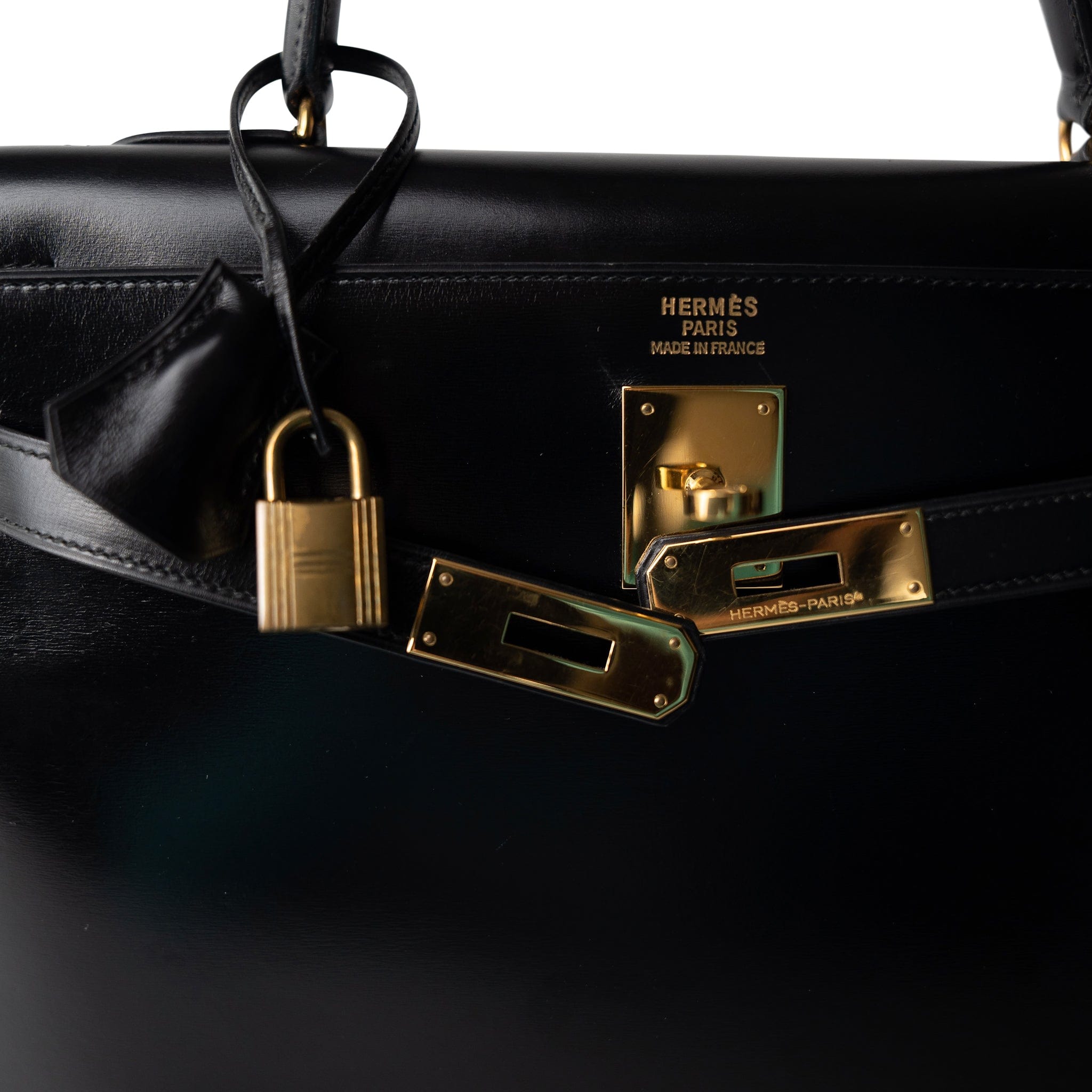 Hermes Kelly Sellier 32 Black Box Calfskin Gold Plated (R) Stamp -Knockoff
