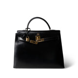 Hermes Kelly Sellier 32 Black Box Calfskin Gold Plated (R) Stamp -Knockoff
