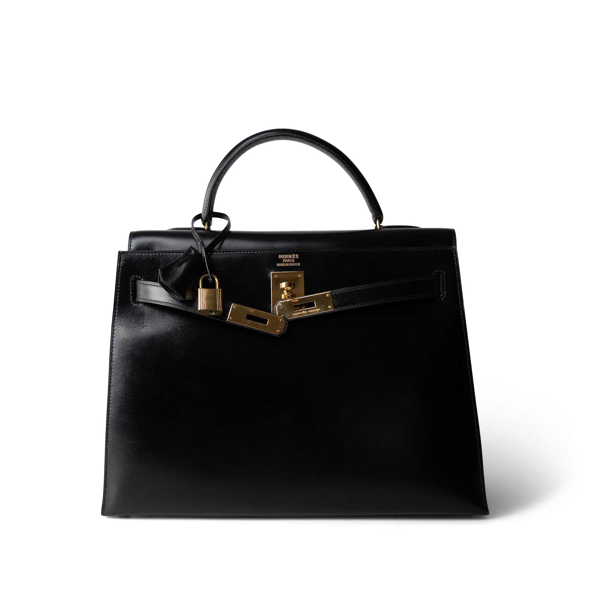 Hermes Kelly Sellier 32 Black Box Calfskin Gold Plated (R) Stamp -Knockoff
