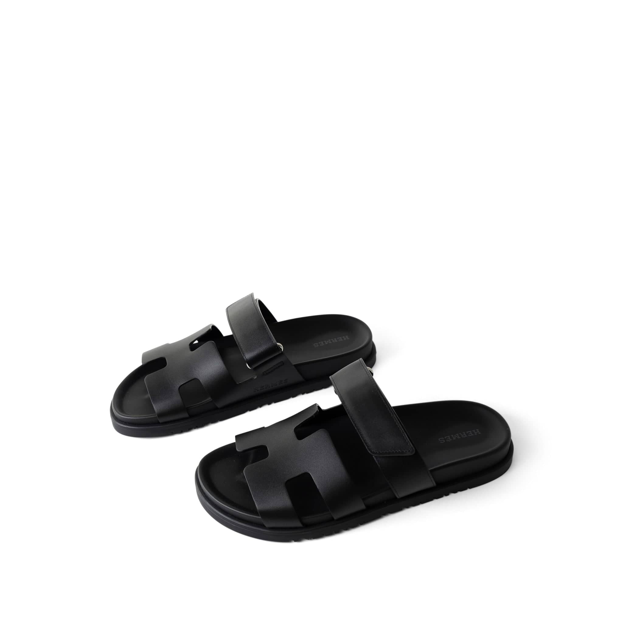 Hermes Sandals Black Chypre Sandals Black Calfskin (Size 38.5 / 8) -Knockoff
