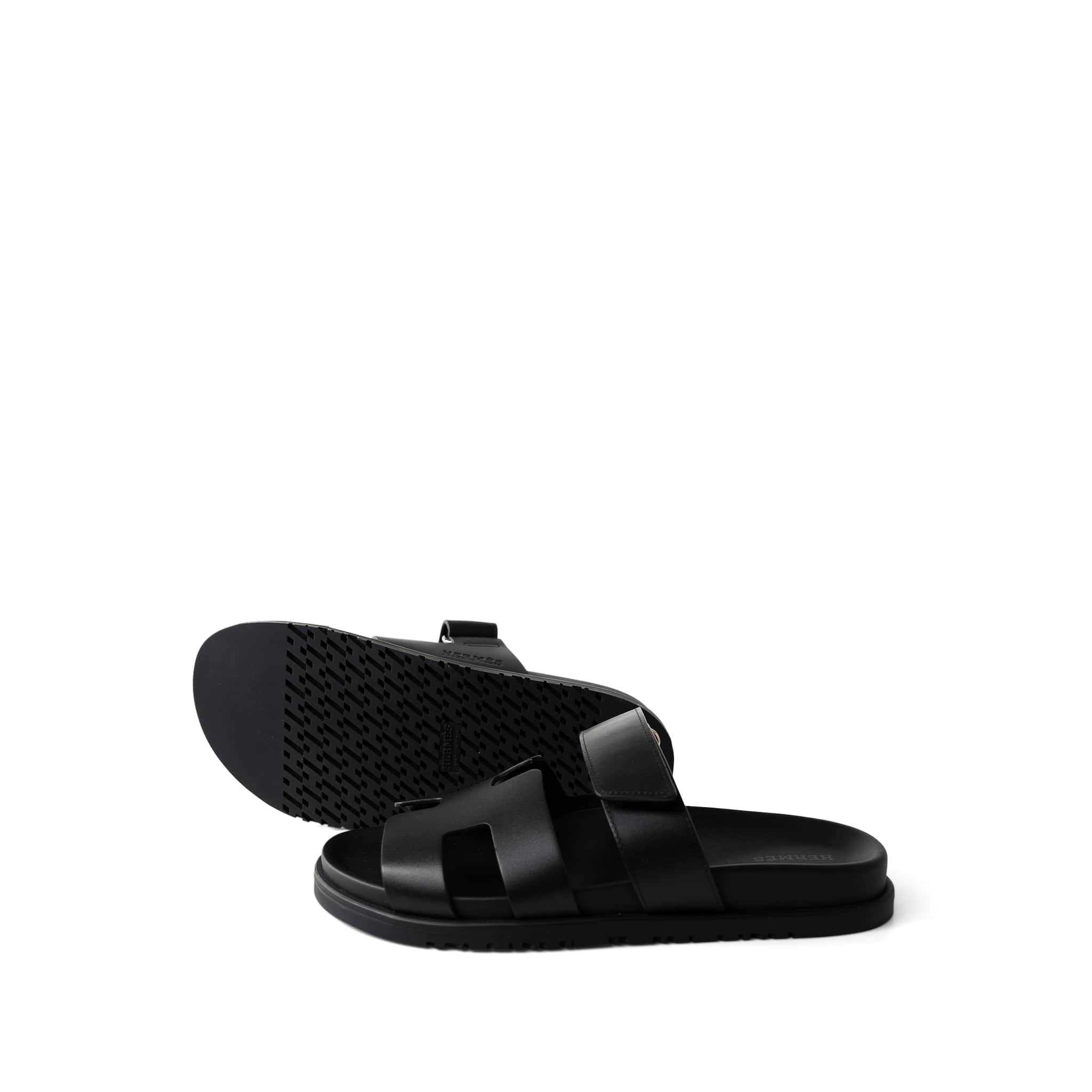 Hermes Sandals Black Chypre Sandals Black Calfskin (Size 38.5 / 8) -Knockoff
