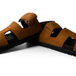 Hermes Sandals Brown Chypre Gold Suede Sandals (Size 37 / 7 US) -Knockoff
