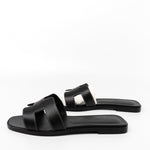 Hermes Sandals Hermès Box Calfskin Oran Sandals Black -Knockoff
