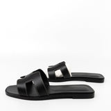 Hermes Sandals Hermès Box Calfskin Oran Sandals Black -Knockoff
