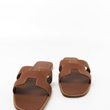 Hermes Sandals Hermès Box Calfskin Oran Sandals Gold -Knockoff
