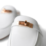 Hermes Sandals Shoes / White White Oz Mule Sandals w/ Rose Gold Kelly Buckle (38 EU / 7.5 US) -Knockoff
