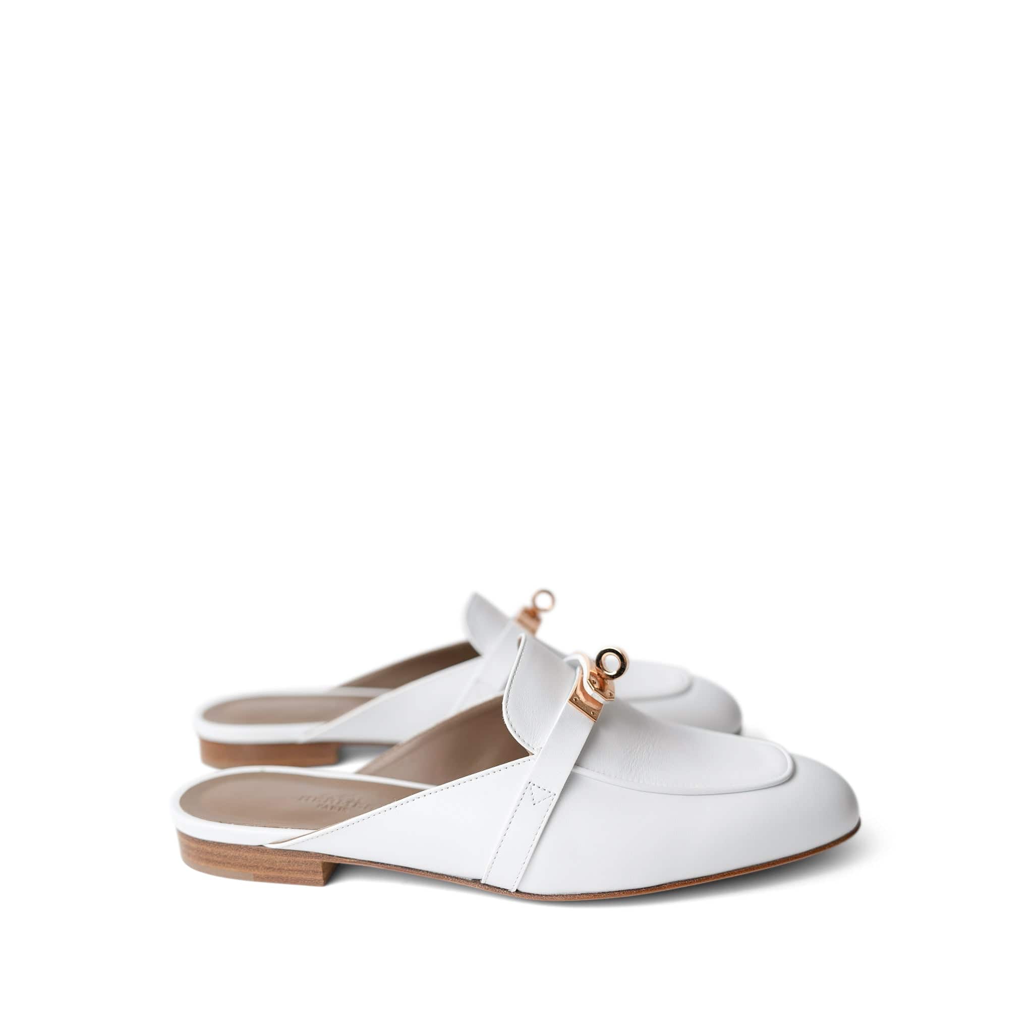 Hermes Sandals Shoes / White White Oz Mule Sandals w/ Rose Gold Kelly Buckle (38 EU / 7.5 US) -Knockoff
