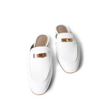 Hermes Sandals Shoes / White White Oz Mule Sandals w/ Rose Gold Kelly Buckle (38 EU / 7.5 US) -Knockoff
