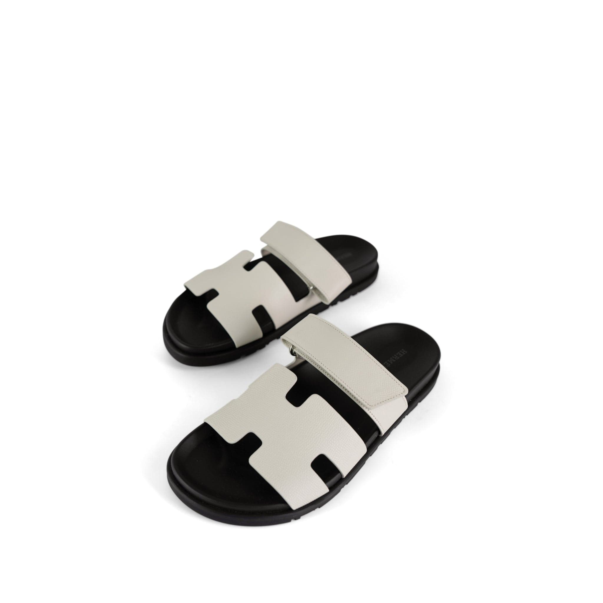 Hermes Sandals White Chypre Glaise Epsom Black Goatskin (41 EU / 10 US) -Knockoff
