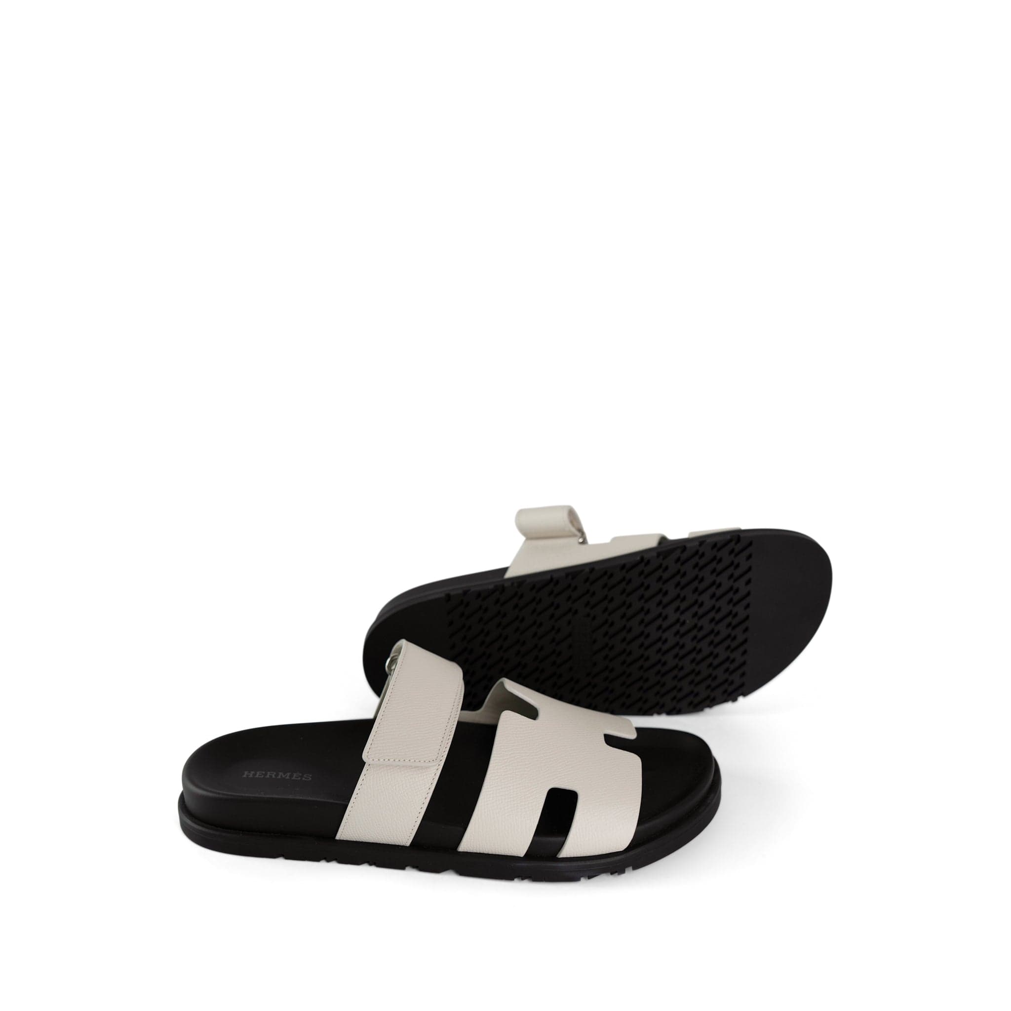 Hermes Sandals White Chypre Glaise Epsom Black Goatskin (41 EU / 10 US) -Knockoff
