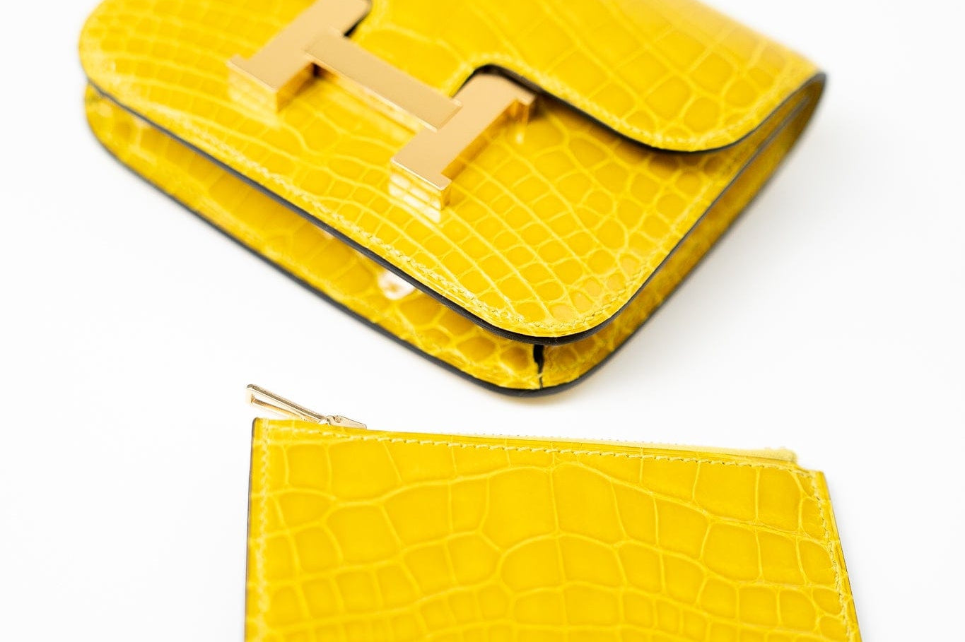 Hermes Wallet Yellow  Hermès Mimosa Alligator Mississippiensis Constance Slim Wallet -Knockoff
