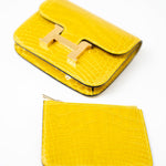 Hermes Wallet Yellow  Hermès Mimosa Alligator Mississippiensis Constance Slim Wallet -Knockoff
