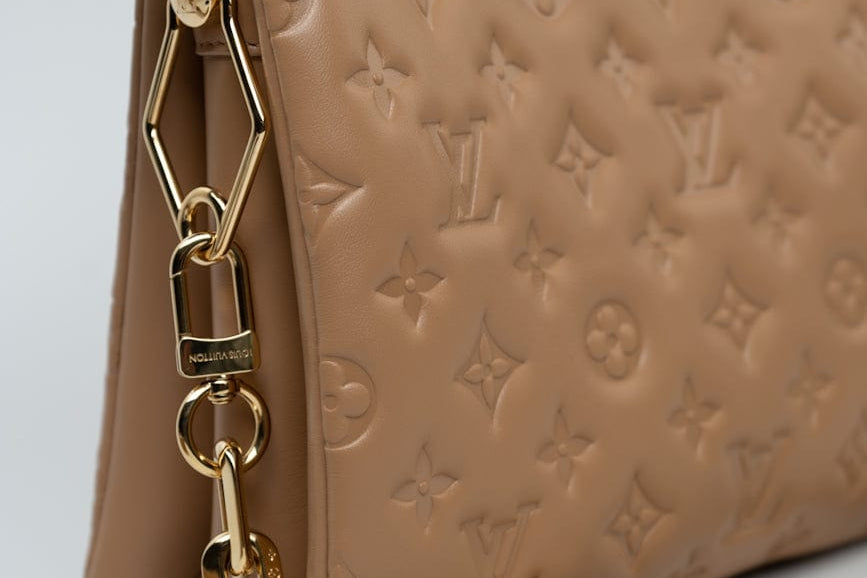 Louis Vuitton Handbag Brown Louis Vuitton Monogram Coussin PM Camel Lambskin Embossed -Knockoff
