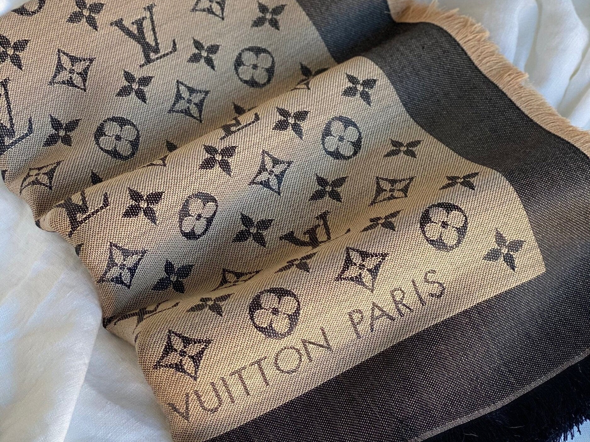 Louis Vuitton Shawl LOUIS VUITTON MONOGRAM SHAWL DENIM BLACK BEIGE (M76640) -Knockoff
