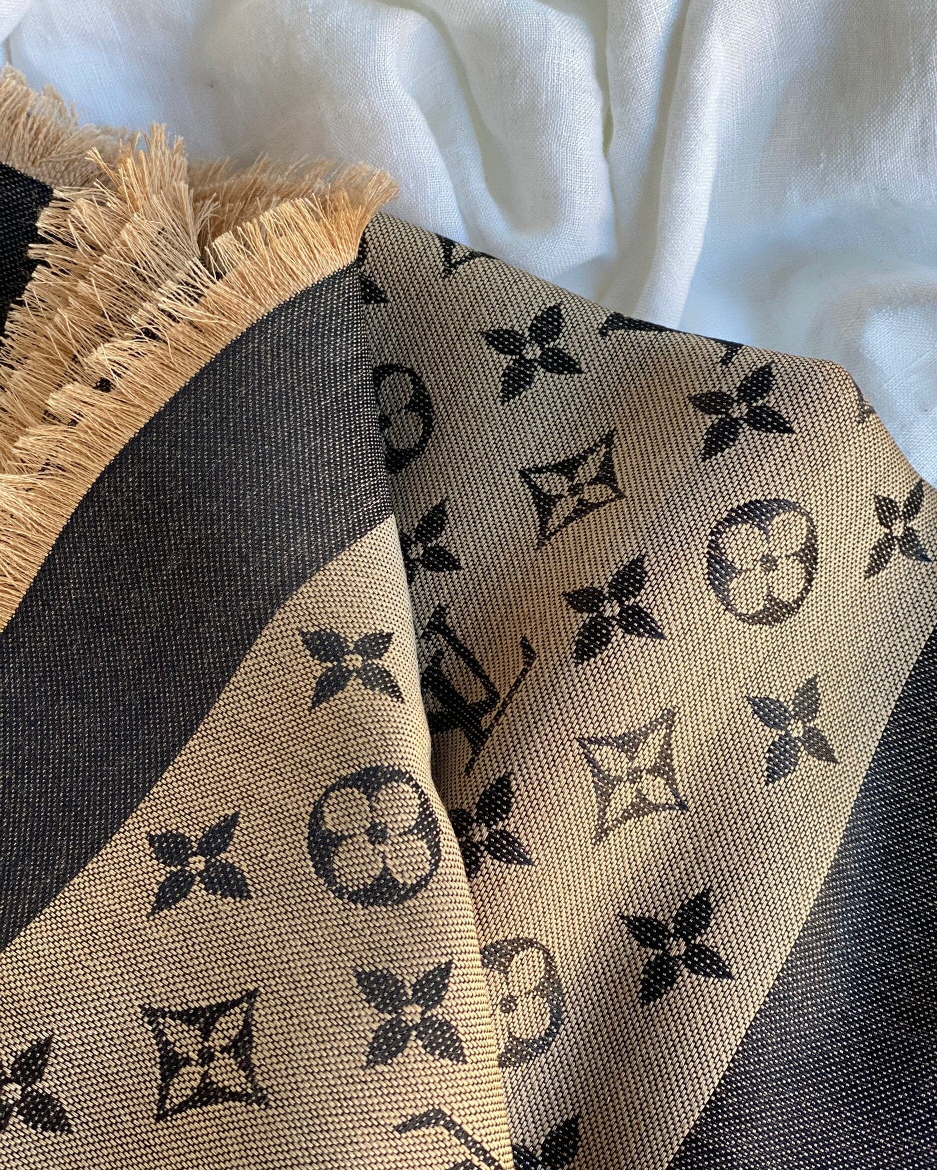 Louis Vuitton Shawl LOUIS VUITTON MONOGRAM SHAWL DENIM BLACK BEIGE (M76640) -Knockoff
